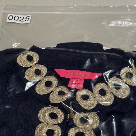 Lilly Pulitzer 0 Navy Blue Metallic Gold Jane Shift Dress Resort Beach Preppy - Picture 7 of 7